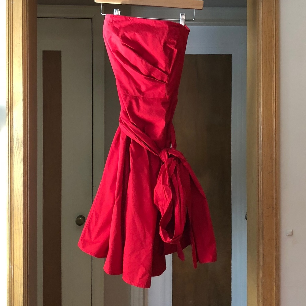Red Strapless Anthropologie Tabitha Dress